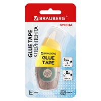 Нарушена упаковка! <796256> Клей-лента BRAUBERG SPECIAL, 6 мм х 8 м, корпус жёлтый, блистер, 273028