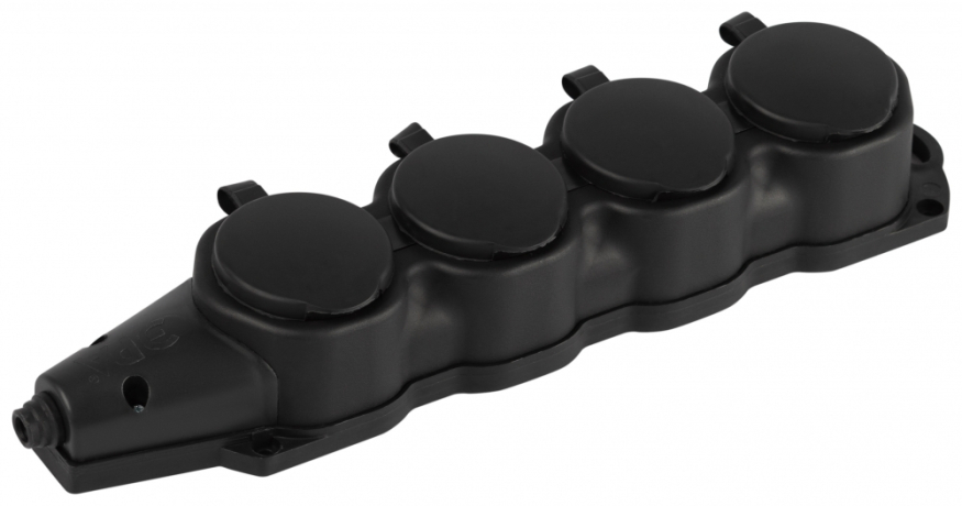 Колодка ЭРА KX-4e-B-IP44 каучуковая с заземлением 4 розетки 16A IP44 черная Б0068394