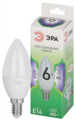 Лампочка светодиодная ЭРА GREEN LINE LED B35-6W-865-E14 GL E14 6 Вт свеча холодный свет Б0067124 