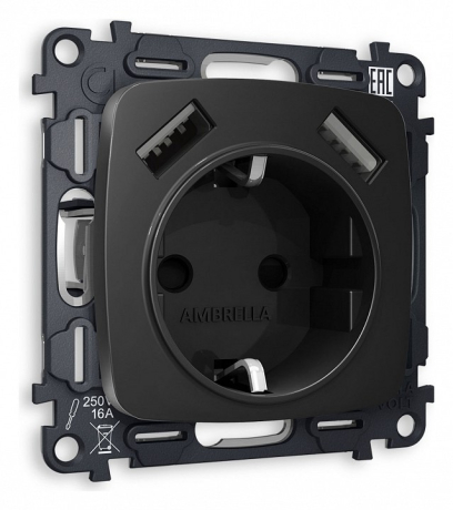 Розетка с заземлением и 2хUSB type A, без рамки Ambrella Volt OMEGA MO809010