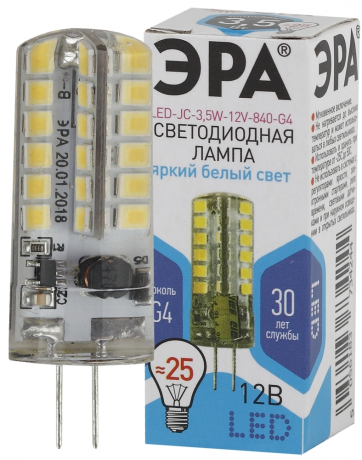 Лампа светодиодная ЭРА G4 3,5W 4000K прозрачная LED JC-3,5W-12V-840-G4 Б0033196 
