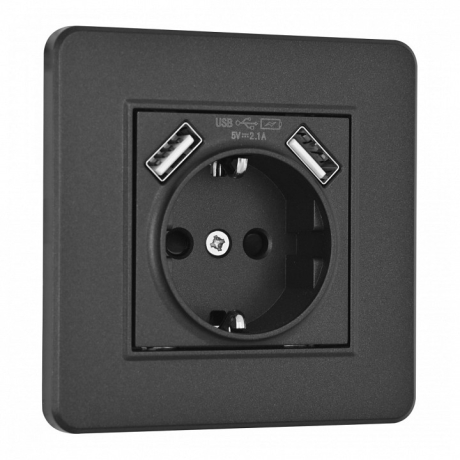 Розетка с заземлением и со шторкой и 2хUSB Arte Milano SET16-1 SET16-1-47-1 black