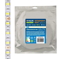 5м. Светодиодная лента теплого цвета 2835, 3000К, 4,8W, 12V, 60LED/m, IP20 Volpe ULS-Q320 2835-60LED-m-8mm-IP20-DC12V-4.8W-m-5M-3000K - (UL-00004538)