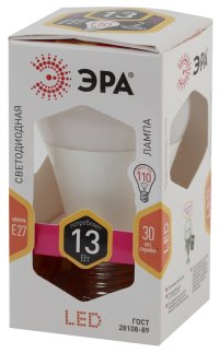 Лампа светодиодная ЭРА E27 13W 2700K матовая LED A60-13W-827-E27 Б0020536