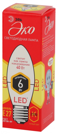 Лампа светодиодная ЭРА E27 6W 2700K матовая ECO LED B35-6W-827-E27 Б0020620 