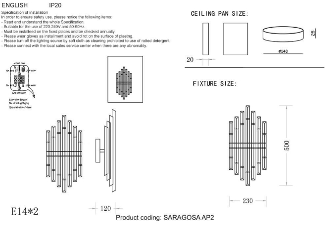 Настенный светильник Crystal Lux Saragosa AP2 Brass/Transparente 