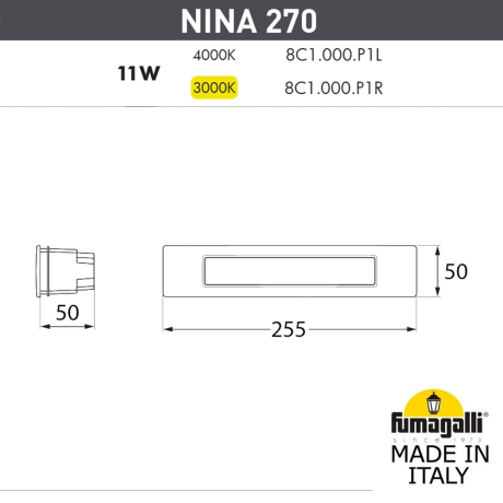 Светильник для подсветки лестниц встраиваемый Fumagalli Nina 270 8C1.000.000.AYP1L