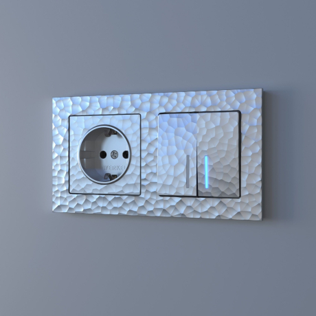 Выключатель двухклавишный с подсветкой (серебряный) Hammer Werkel W1220106