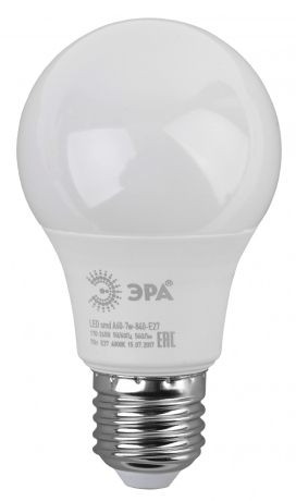 Лампа светодиодная ЭРА E27 7W 4000K матовая LED A60-7W-840-E27 Б0029820 
