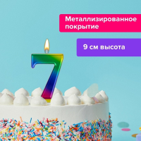 Нарушена упаковка!  <302494> Свеча-цифра для торта "7" "Радужная", 9 см, ЗОЛОТАЯ СКАЗКА, с держателем, в блистере, 591440 (591440)