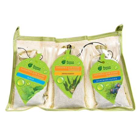Нарушена упаковка!  <296681> Набор Запарок в сумочке 3шт (Мята, Эвкалипт,Можжевельник) ''Банные штучки'' 32161