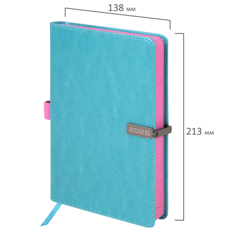 Нарушена упаковка!  <795467> Ежедневник датированный 2026 А5 138x213 мм, BRAUBERG "Inspiration", под кожу, цветной срез, бирюза, 117476