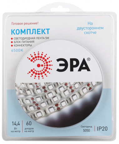 5050kit-14,4-60-12-IP20-6500-5m  ЭРА Комплект светодиодной ленты 5050kit-14,4-60-12-IP20-6500-5m Б0043065 