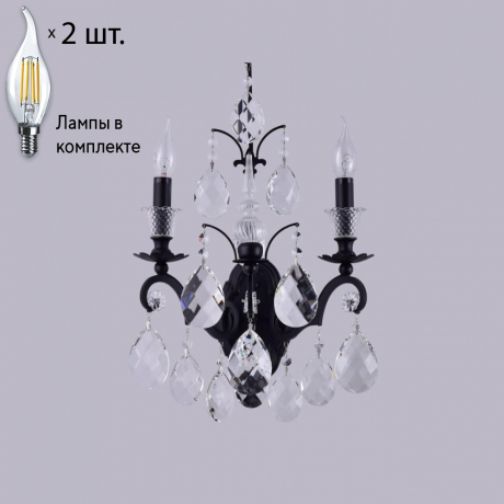 Бра с лампочками CRYSTAL LUX MAGNIFICO AP2 BLACK/TRANSPARENT+Lamps