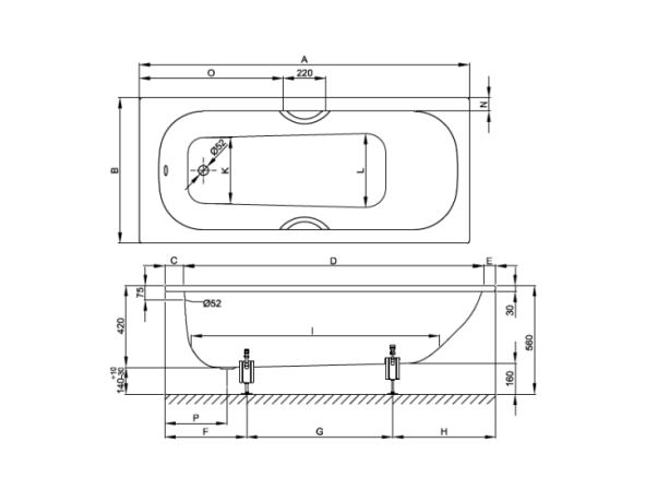 Стальная ванна 150х70 Bette Bette 2941-000 PLUS AD (белая)
