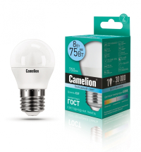 Нарушена упаковка.  <189209> Светодиодная лампа E27 8W 4500К (белый) G45 Camelion  (12394) LED8-G45/845/E27