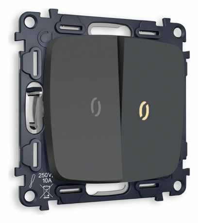 Выключатель двухклавишный с подсветкой без рамки Ambrella Volt OMEGA MO904010