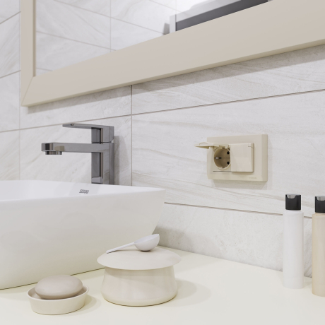 Розетка двойная влагозащищенная с заземлением и со шторками, без рамки с крышкой Werkel слоновая кость W1172203