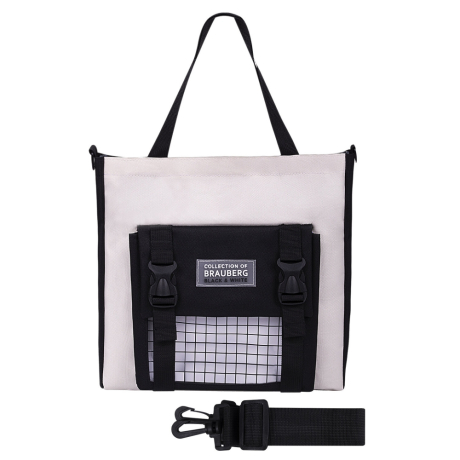 Рюкзак BRAUBERG COMBO, сумка-шоппер, косметичка, пенал В ПОДАРОК, черный/белый, 42х30х14 см, 271659 (271659)