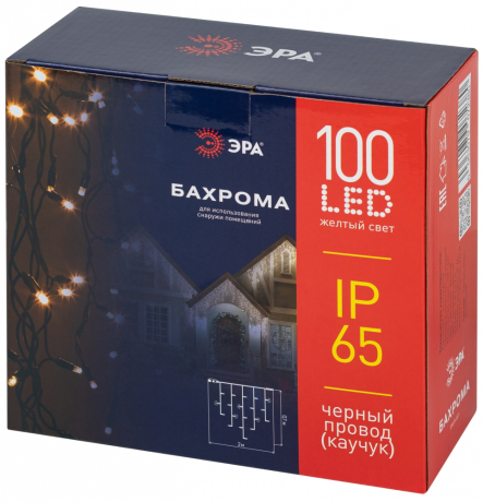 2*0,7м. Гирлянда бахрома желтый Эра ERAPS-BZ1 100LED IP65 (Б0060545)
