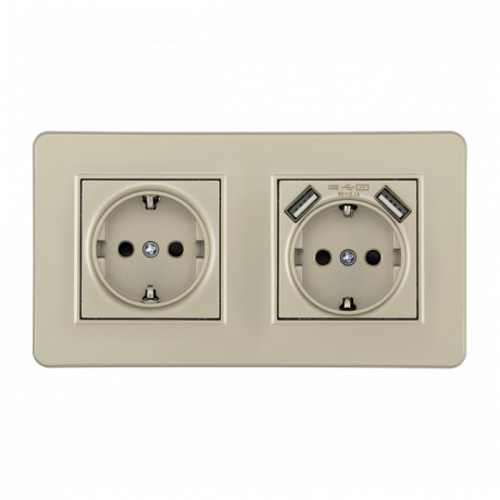 Розетка с заземлением и со шторкой и 2хUSB Arte Milano SET16-2 SET16-2-47-1-40-1 shampan 