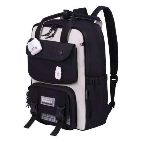 Рюкзак BRAUBERG COMBO, сумка-шоппер, косметичка, пенал В ПОДАРОК, белый/черный, 42х30х14 см, 271660 (271660)