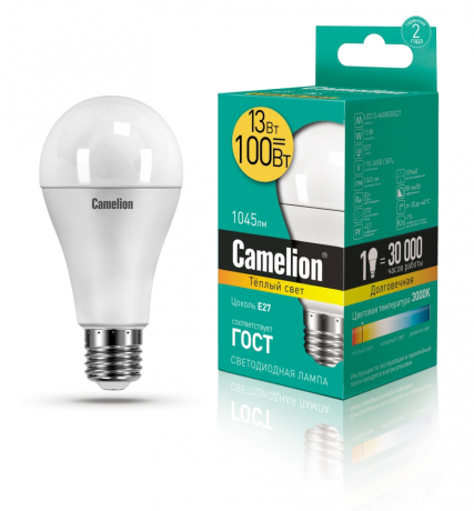 Светодиодная лампа E27 13W 3000К (теплый) A60 Camelion LED13-A60/830/E27 (12045) 