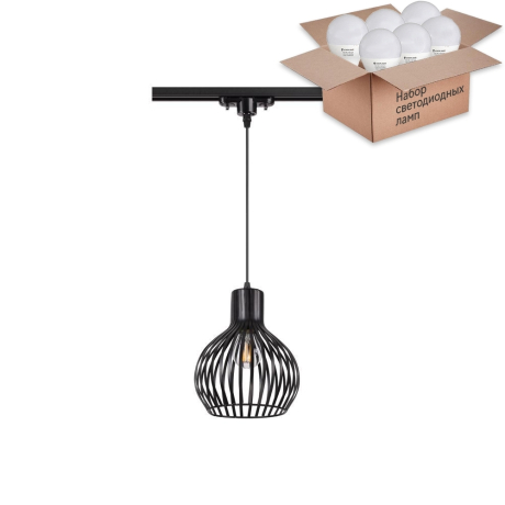 Однофазный светильник на подвесе для трека Novotech Zelle  с лампочкой 370425+Lamps E27 P45 