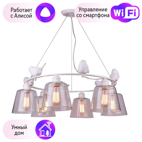 Подвесная люстра Arte Lamp Passero с поддержкой Алиса A4289LM-6WH-A 