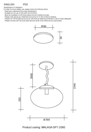 Подвесной светильник с лампочкой CRYSTAL LUX Malaga SP1 D360 Gold+Lamps 