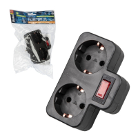 Нарушена упаковка!  <721979> S-GES2-16PB BLACK Разветвитель сетевой с выключателем, с/з. 2 гнезда. 16А, 3500Вт. Черный. ТМ Uniel