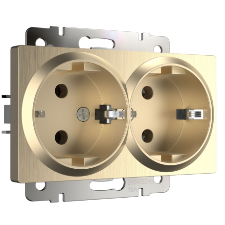 Розетка двойная с заземлением (шампань рифленый) Werkel W1172010