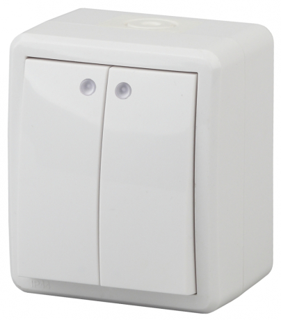 Выключатель двухклавишный с подсветкой ЭРА Эксперт 10AX 250V IP54 11-1405-01 Б0020677