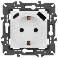 Розетка с заземлением и со шторкой и 2хUSB, без рамки Эра Эра Elegance 14-4108-01М