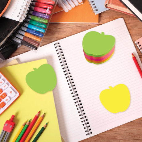 Блок самоклеящийся (стикеры), фигурный, BRAUBERG, НЕОНОВЫЙ "Яблоко", 400 листов, 5 цветов, 126693 (126693)