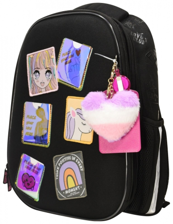 Нарушена упаковка!  <712395> Рюкзак Schoolformat ERGONOMIC LIGHT КОМИКС АНИМЕ 21 л черн. 38х29х19 жестк. каркас 2 отд. молния держатель для карточек брелок кармашки РЮКЖКМБ-КА (247696)