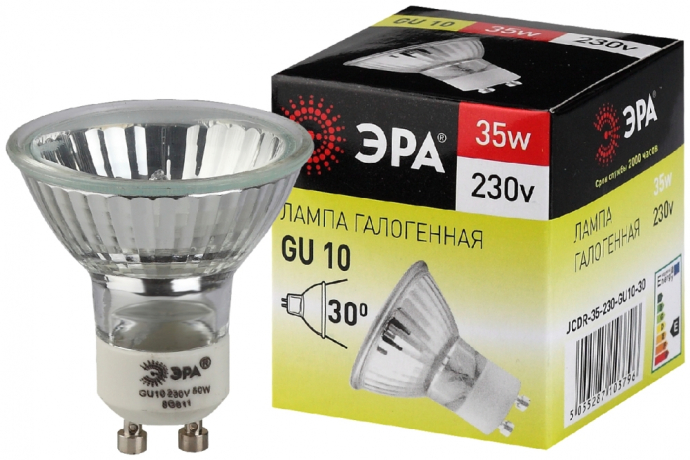 Лампа галогенная ЭРА GU10 35W 2700K прозрачная GU10-JCDR (MR16) -35W-230V C0027385 