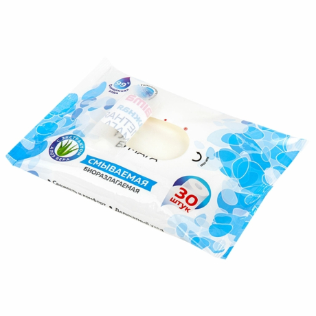 Нарушена упаковка!  <200394> Бумага туалетная влажная 30 шт., БИОРАЗЛАГАЕМАЯ, смываемая, с экстрактом алоэ вера, LAIMA, 128082 (128082)