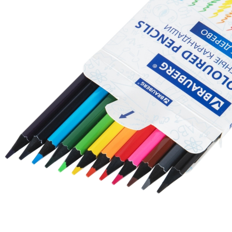 Нарушена упаковка!  <402387> Карандаши цветные BRAUBERG, 12 цветов, черное дерево, грифель мягкий 3,3 мм, 181856 (181856)