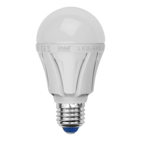 Лампа светодиодная E27 12W 6500K (Дневной белый свет) Форма А матовая Uniel Яркая LED-A60 12W/DW/E27/FR PLP01WH картон (UL-00002005) 