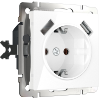 Розетка с заземлением, шторками и USBх2 (белая) Werkel W1171501