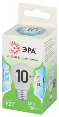 Лампочка светодиодная ЭРА GREEN LINE LED P45-10W-840-E27 GL E27 10 Вт шар яркий белый свет Б0067040