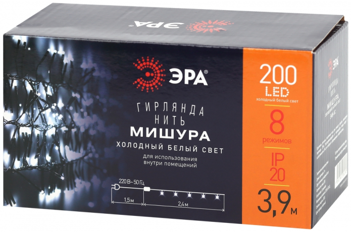 Светодиодная гирлянда ЭРА мишура 220V холодный белый ENIN - GC Б0047969