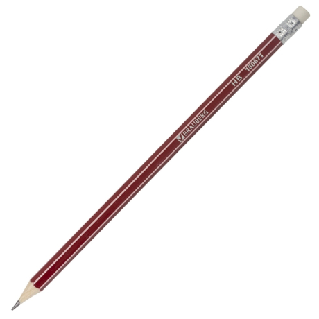 Нарушена упаковка!  <204049> Карандаши чернографитные BRAUBERG НАБОР 12 шт., "ZTX", HB, с резинкой, красный корпус, картонная упаковка, 180671 (180671)