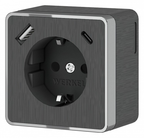Розетка с заземлением и со шторками и USB Werkel Gallant (графит рифленый) W5071704 
