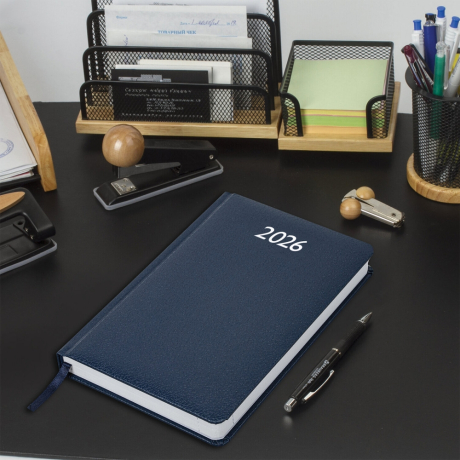 Нарушена упаковка! <795101> Ежедневник датированный 2026, А5, 138x213 мм, BRAUBERG "Profile", балакрон, синий, 117073