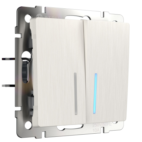 Выключатель двухклавишный с подсветкой без рамки Werkel перламутровый рифленый W1120113