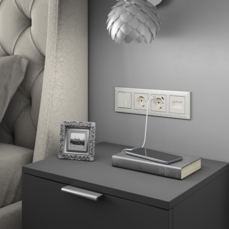 Выключатель двухклавишный с подсветкой без рамки Werkel перламутровый рифленый W1120113