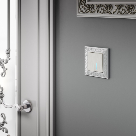 Выключатель двухклавишный с подсветкой без рамки Werkel перламутровый рифленый W1120113