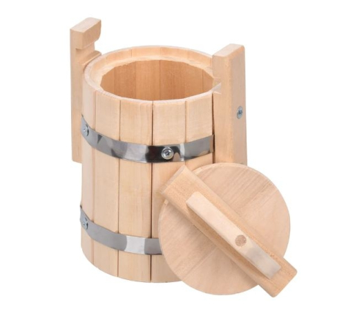 Нарушена упаковка!  <387927> Бондарное ведёрко для хранения, 1 л, с крышкой, липа "Банные штучки" в терм./ 1 33284